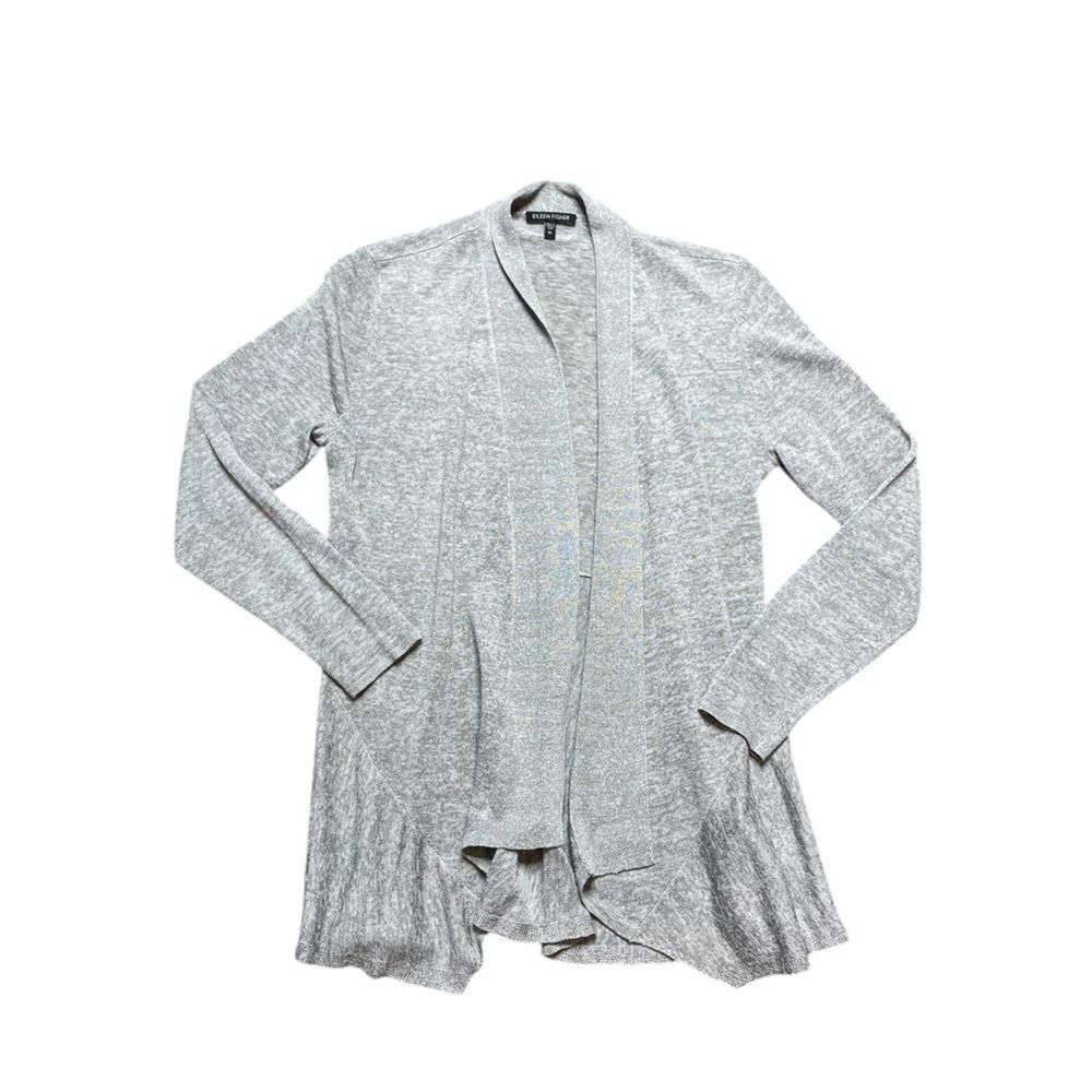EILEEN FISHER Cardigan Sweater Gray Size XS Linen Blend